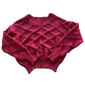 Womens Sweater Size Small Red Cinch Mid Waist Cut Winter Cozy